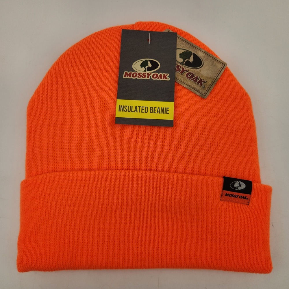 Mossy Oak Blaze Orange Insulated Beanie Cuffed Knit Hunting Safety Hat‎ NWT OSFM